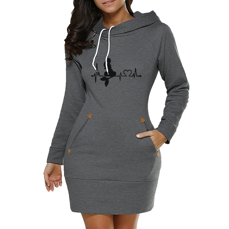 Women's Hooded Fleece Dress With Side Zip Knee Length
