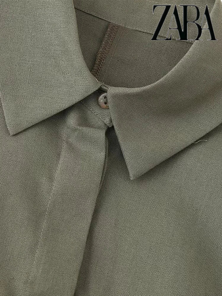 Women's Elegant Short Sleeve Tie Embellished Lapel Shirt and Solid Color Casual Pants Suit for Street Commuter Style