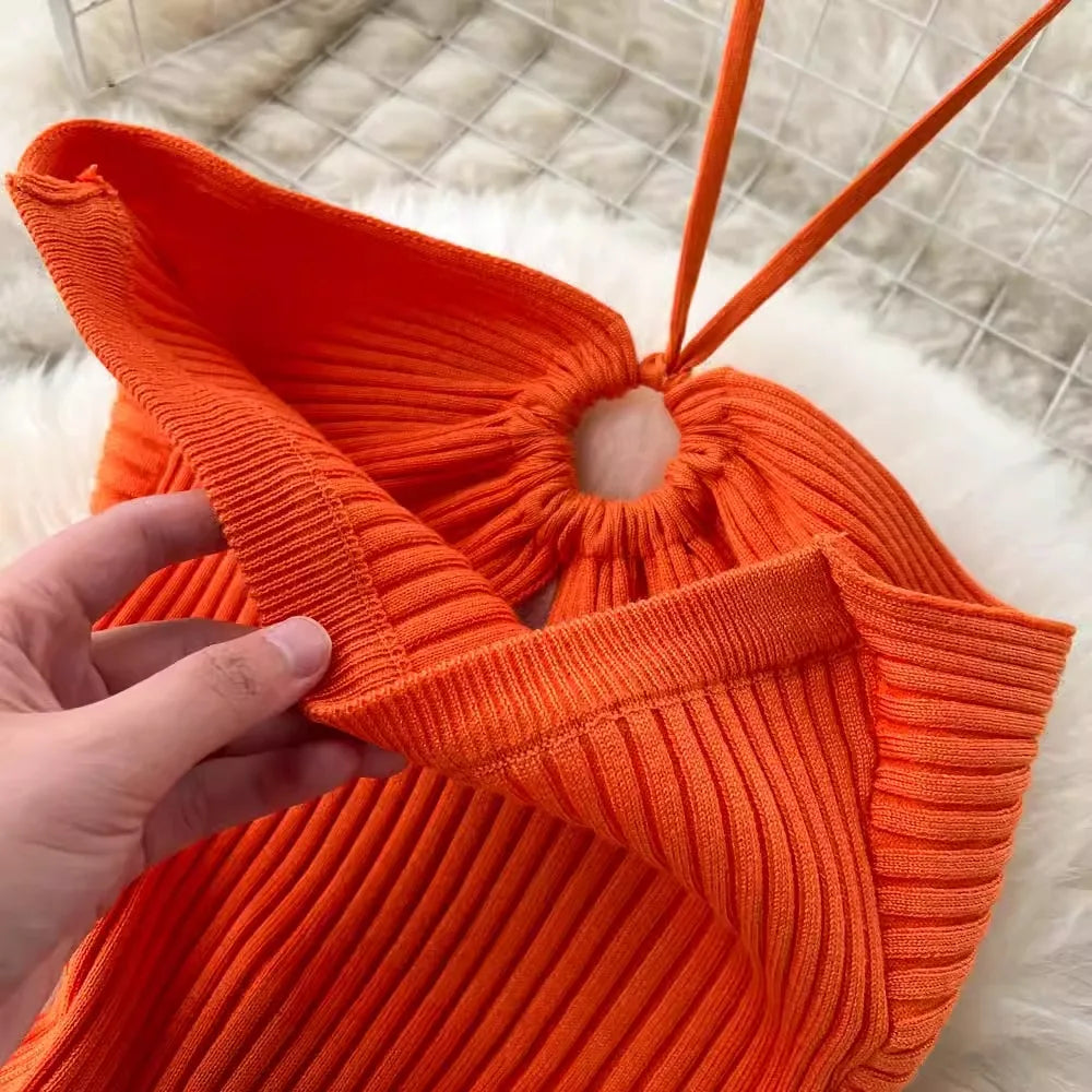 Sexy Knitted Bodycon Dress Women Split Design Party