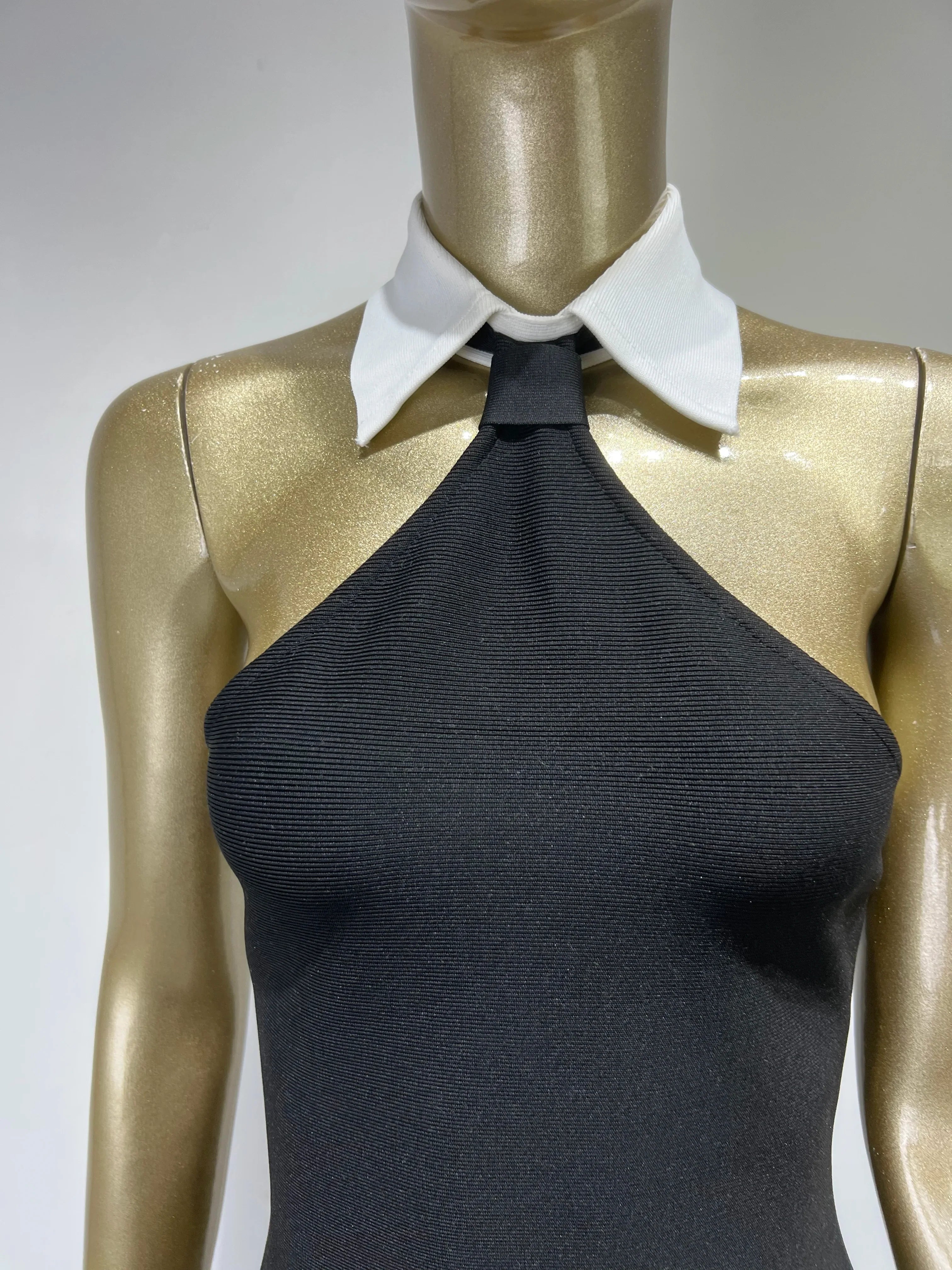 Patchwork Backless Mini Bandage Dress For Evening Party