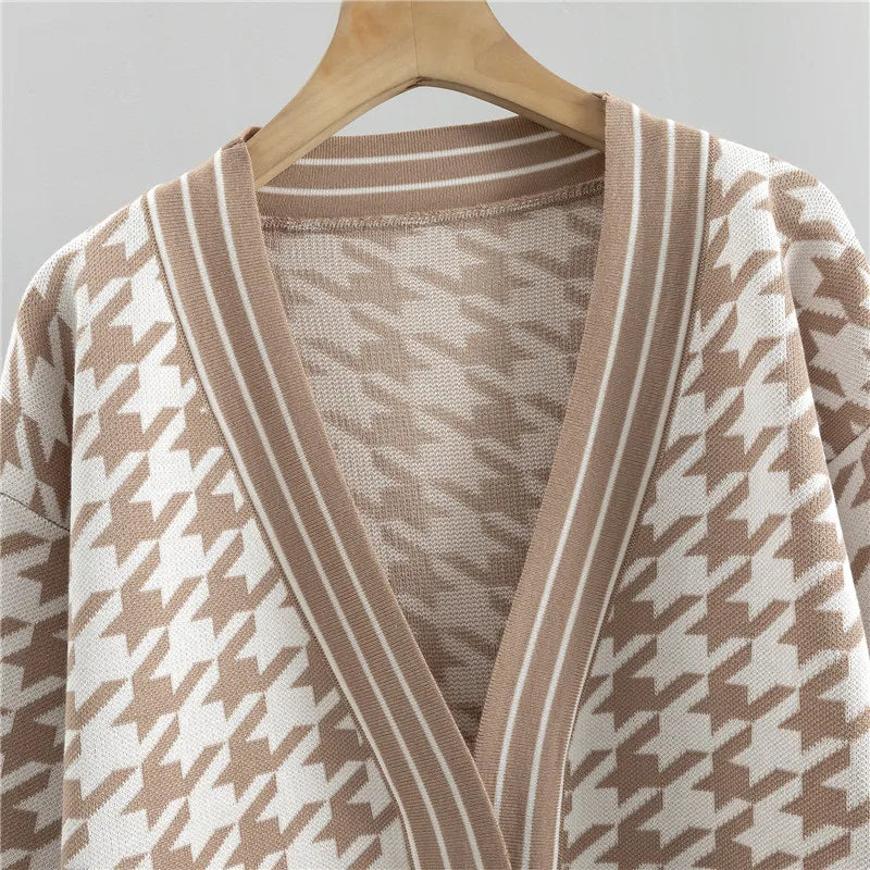 Winter Casual Knitted Cardigan and Wide Leg Pant Set for Women - Long Sleeve Sweater Tracksuit