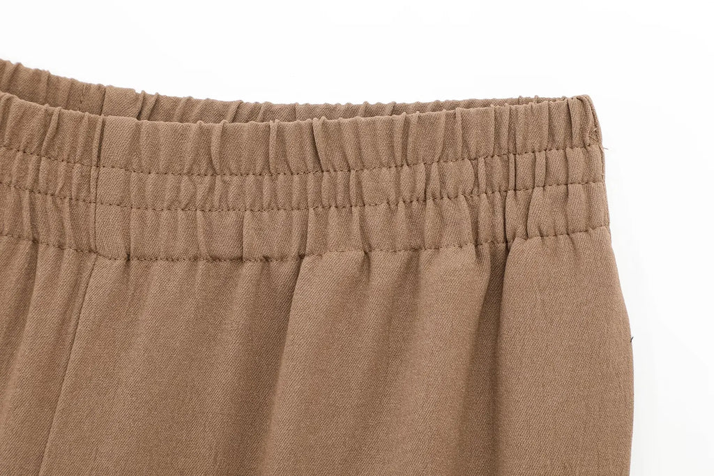 Women's Collared Roll-Up Sleeve Shirt and Drawstring Waist Wide Leg Pants Set