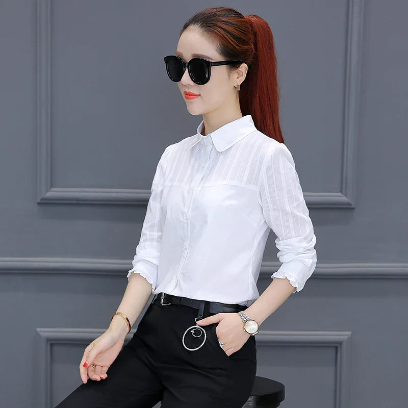 Women's Pure Cotton Long Sleeve Shirt Professional Decoration Body Contour Spring Autumn Fashion Top