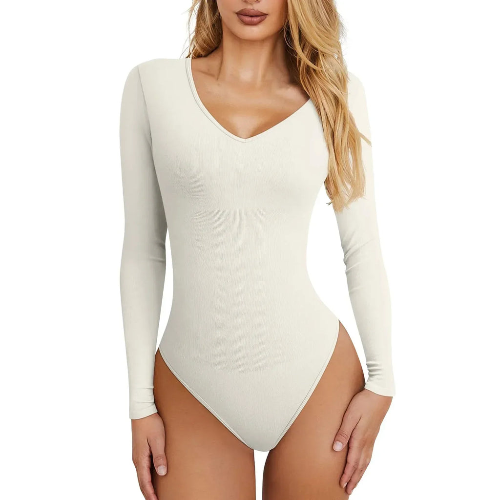 Women's Sexy Knitted Slim Fit Crew Neck Long Sleeve Jumpsuit Bodysuit with Leggings Soft Stretchy Lightweight Underwear Top for Casual and Party Wear
