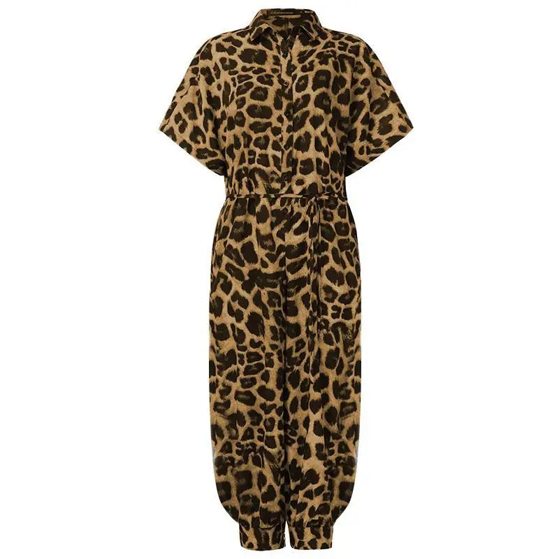 High Waist One Piece Short Sleeve Jumpsuit for Women Casual Summer Bodysuit with Long Pants and Lace-Up Closure Relaxed Fit Playsuit Trousers