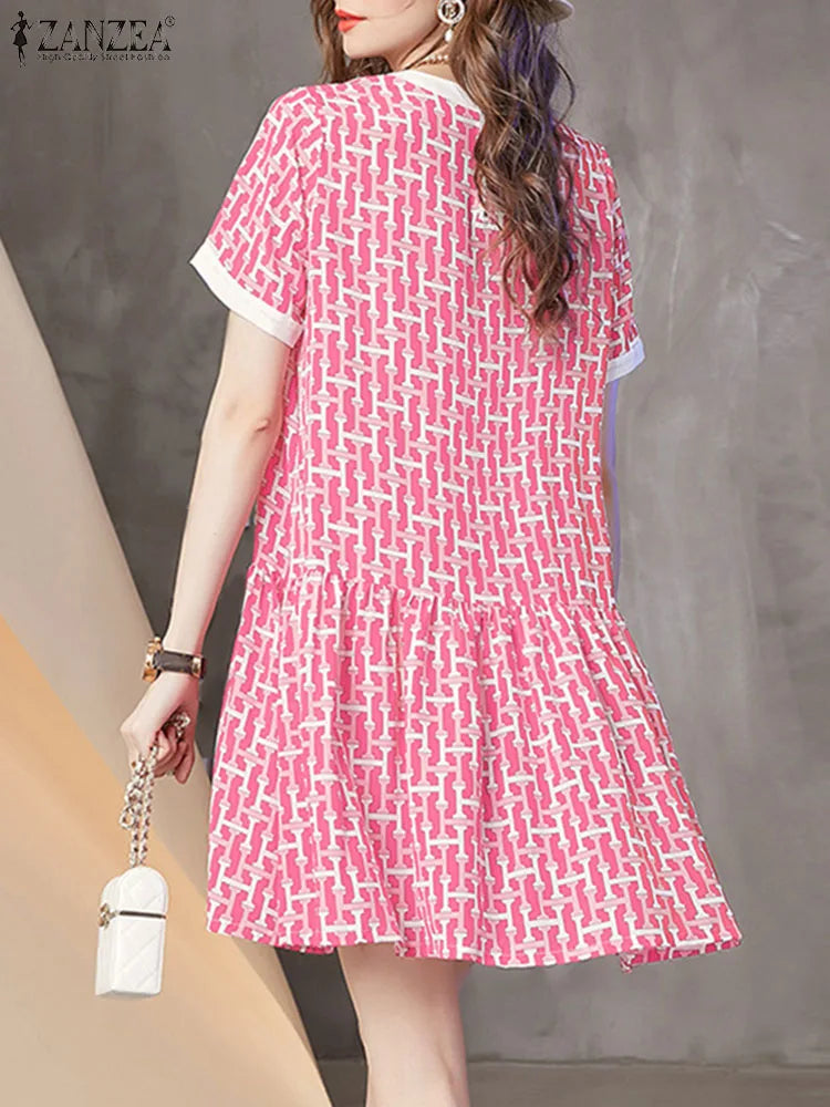 Boho Printed Sundress Knee Length Short Sleeve Dress