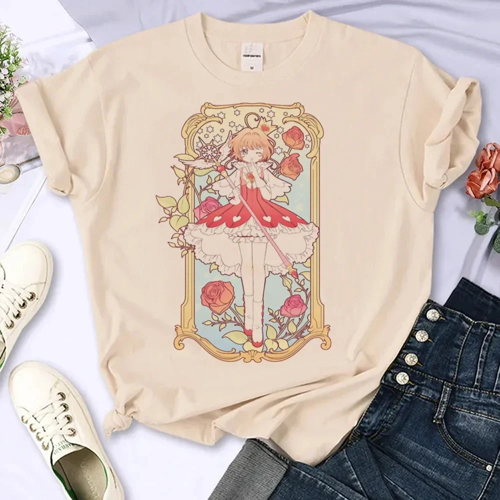 Cardcaptor Sakura Anime Graphic T Shirts for Women Y2K Cartoon Style Tops