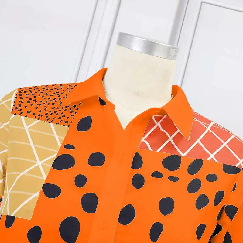 Boho Leopard Print Shirt Dress With Lapel Long Sleeve