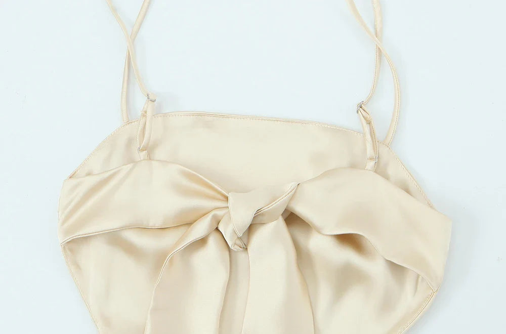 Hollow Out Midi Dress Backless Bow Tie Soft Touch Fabric