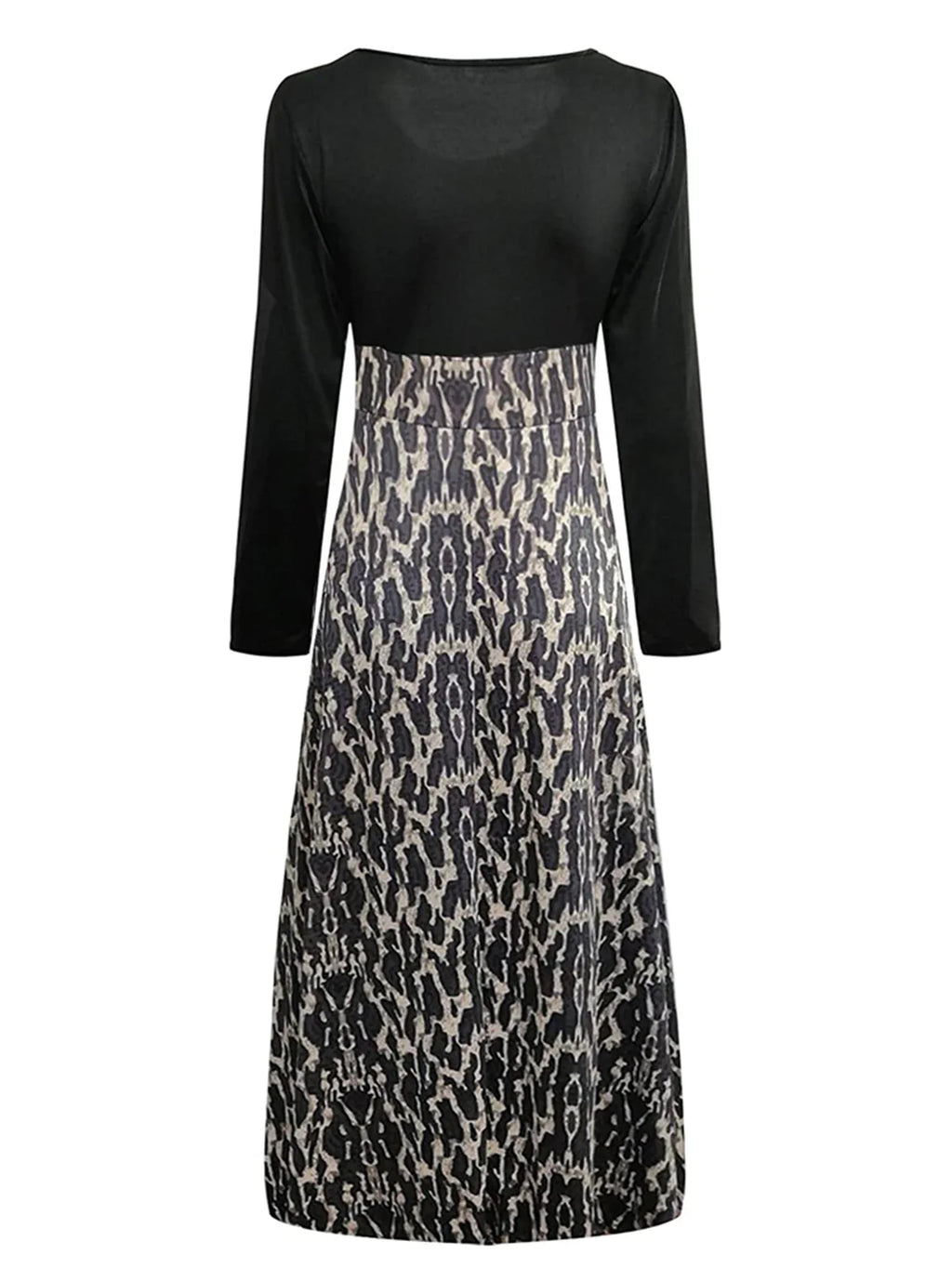 Leopard Print Crew Neck Maxi Dress With Long Sleeves
