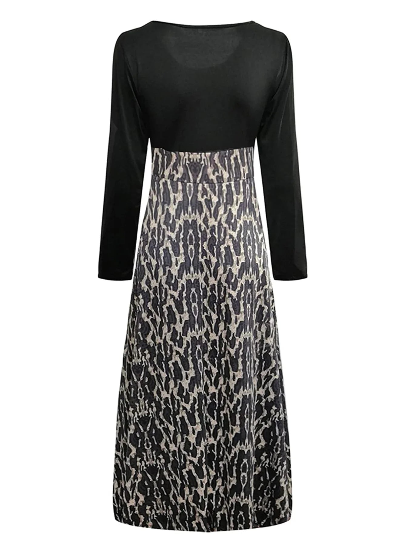 Leopard Print Crew Neck Maxi Dress With Long Sleeves