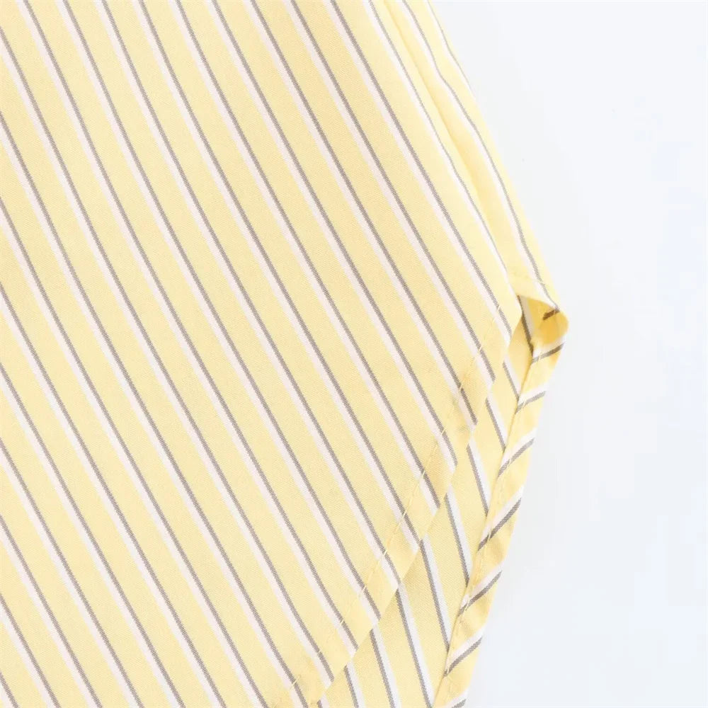 Women's Loose Poplin Shirt and High Waist Striped Pants Set for Spring