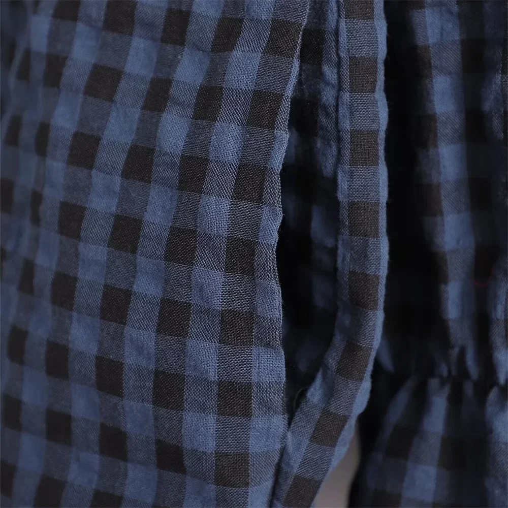 Women's Casual Plaid Bubble Sleeve Long Jumpsuit Versatile Fashionable Temperament Fit