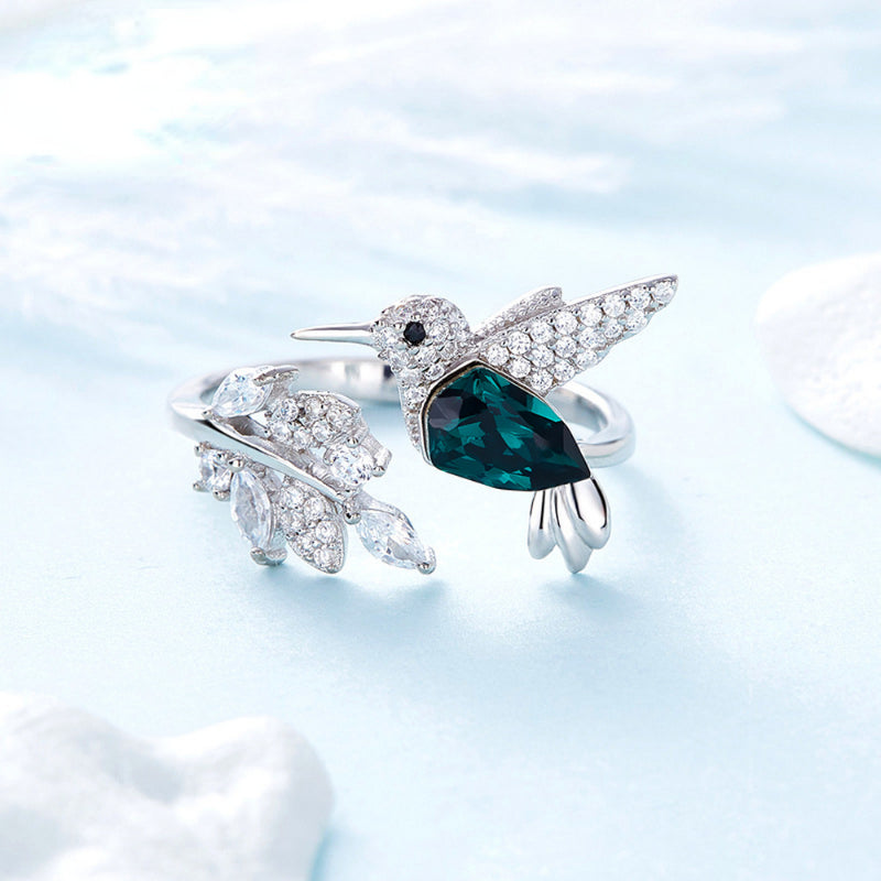 Elegant Natural Blue Stone Hummingbird Adjustable Ring for Women - Unique Glass Filled Wedding and Engagement Jewelry