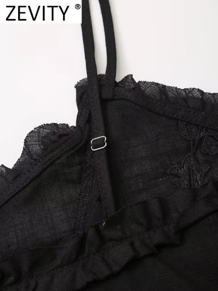 Women's Sexy Lace Floral Embroidery Short Blouse Chic Single Breasted Sling Vest Top