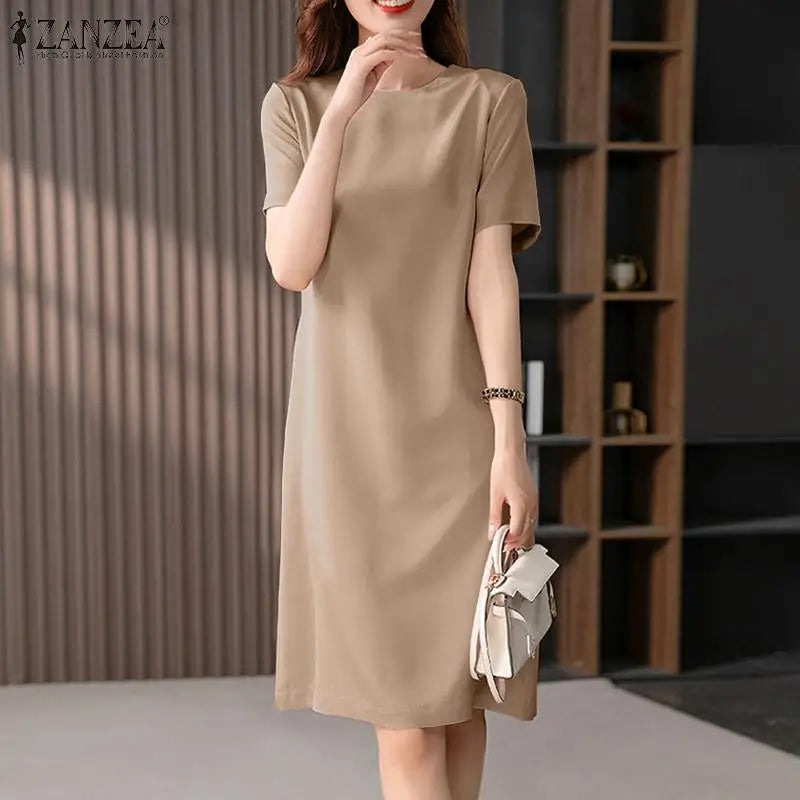 Summer Dress For Women Short Sleeve Knee Length With Pockets