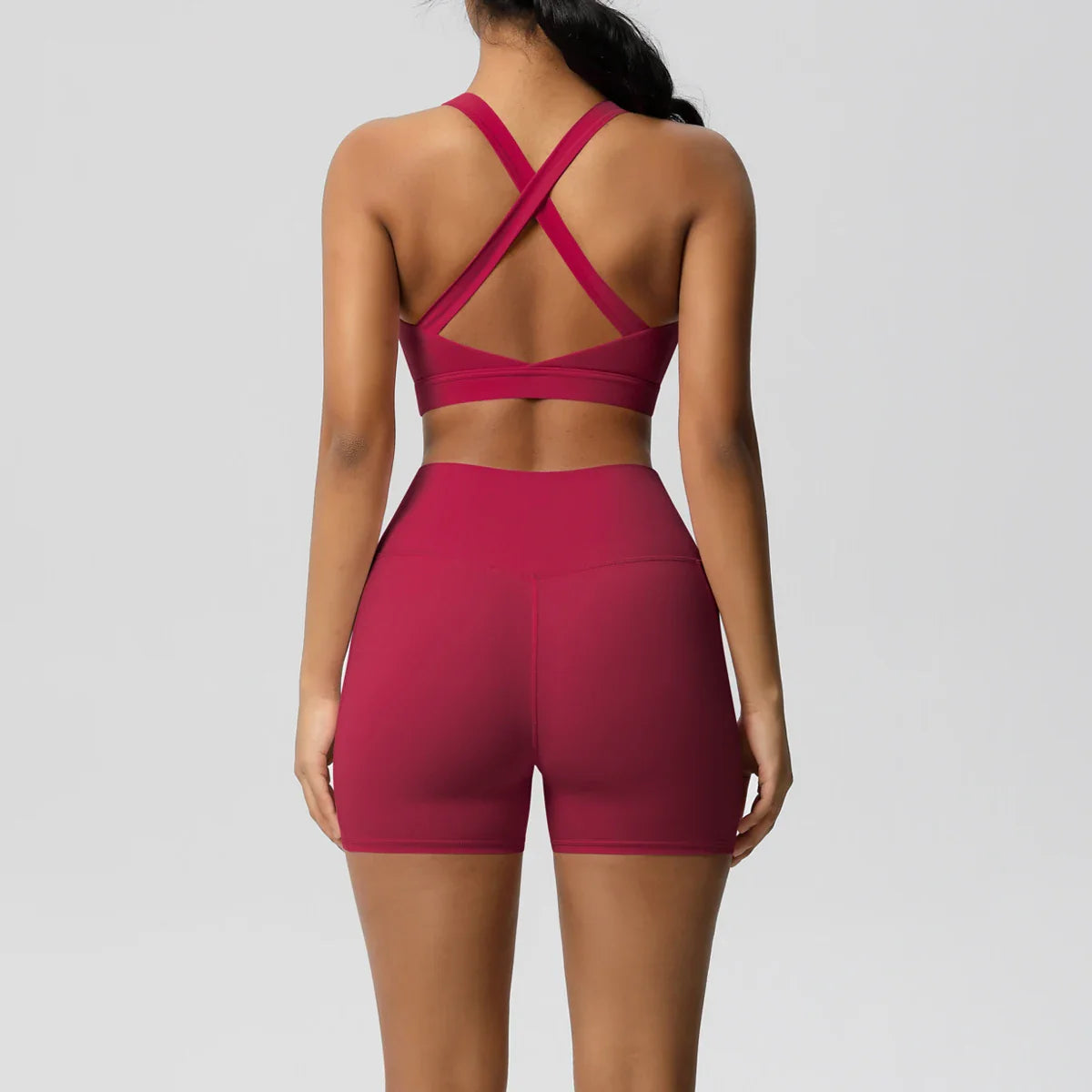 2PCS Pocketed Yoga Set for Women with Crossover Bra and Gym Leggings Workout Tracksuit Sports Shorts Activewear