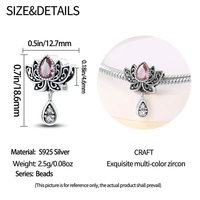 Silver Plated Lotus Guardian Angel Heart-Shaped Zircon Charms Beads for DIY Jewelry and 925 Bracelets