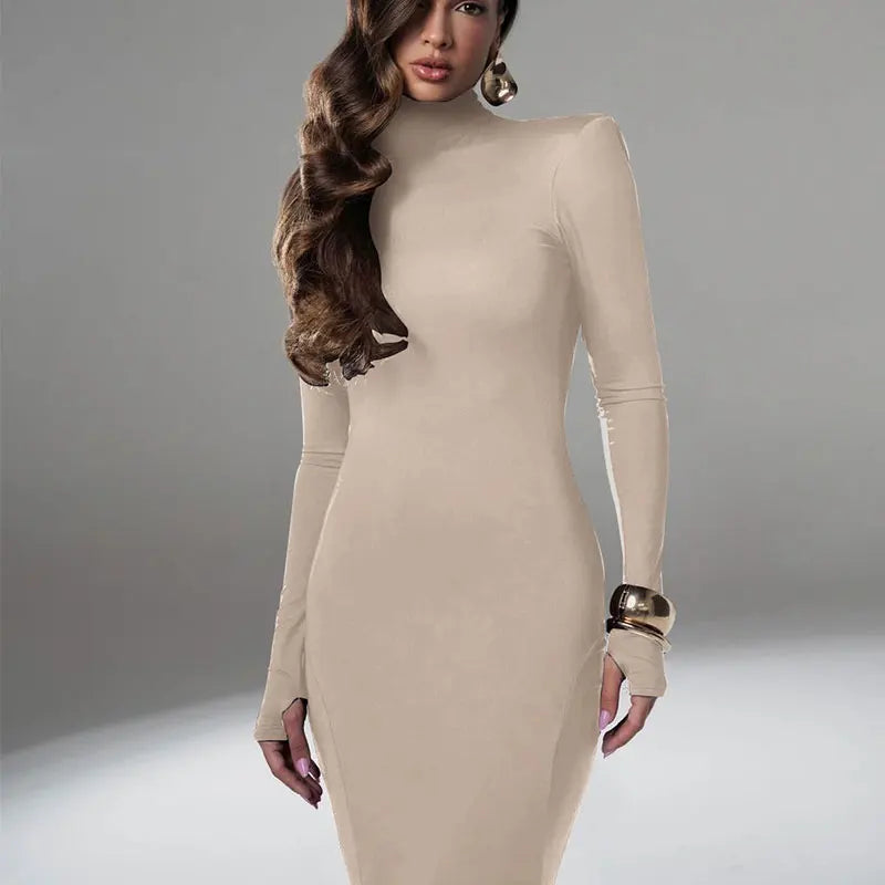 Backless Dress Solid Turtleneck For Women Winter Fashion