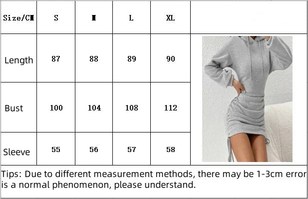 Hoodie Dress With Drawstring Ruched Drop Shoulder For Women