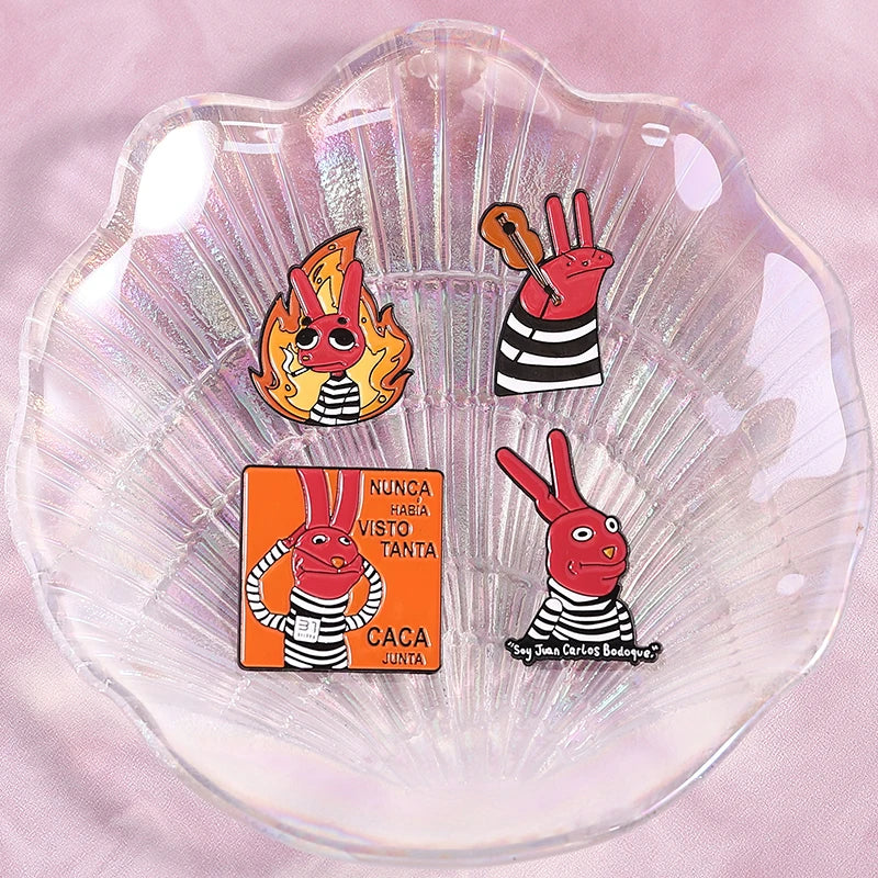 Humorous Anime Character Enamel Pins Red Eared Rabbit Brooch for Backpack and Jewelry Gifts