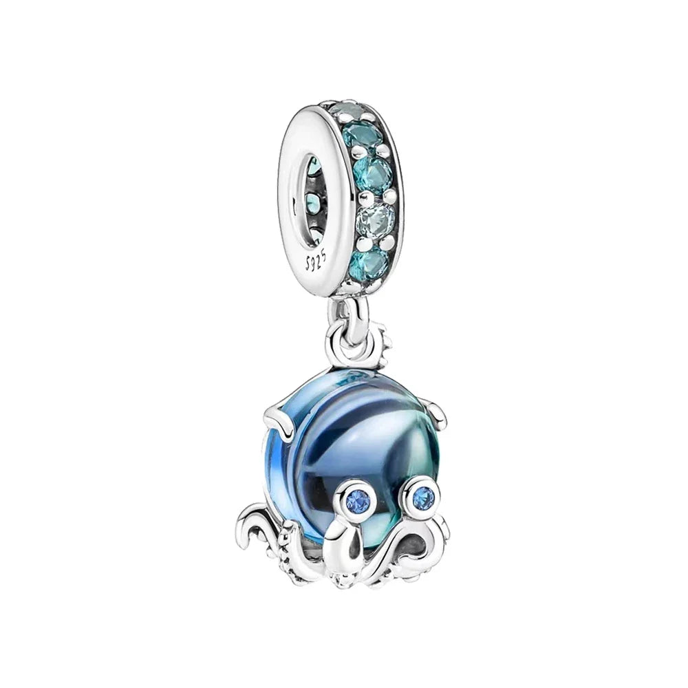 Ocean Blue Coconut Tree Octopus Turtle Charms for 925 Silver Bracelet Jewelry Beads for Women