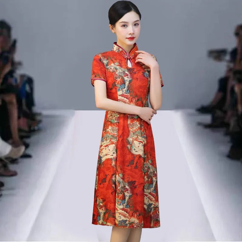 Floral A-Line Summer Dress For Women Short Sleeve Elegant