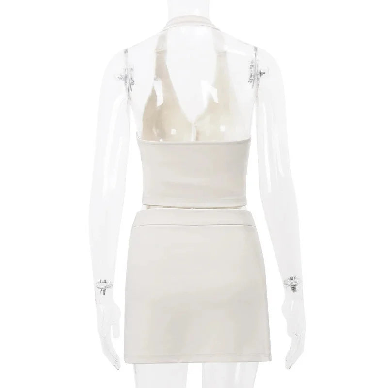 Casual V-Neck Sleeveless Tank Top and High-Waist Bodycon Hip Skirt Two-Piece Set for Women Retro Streetwear Fashion