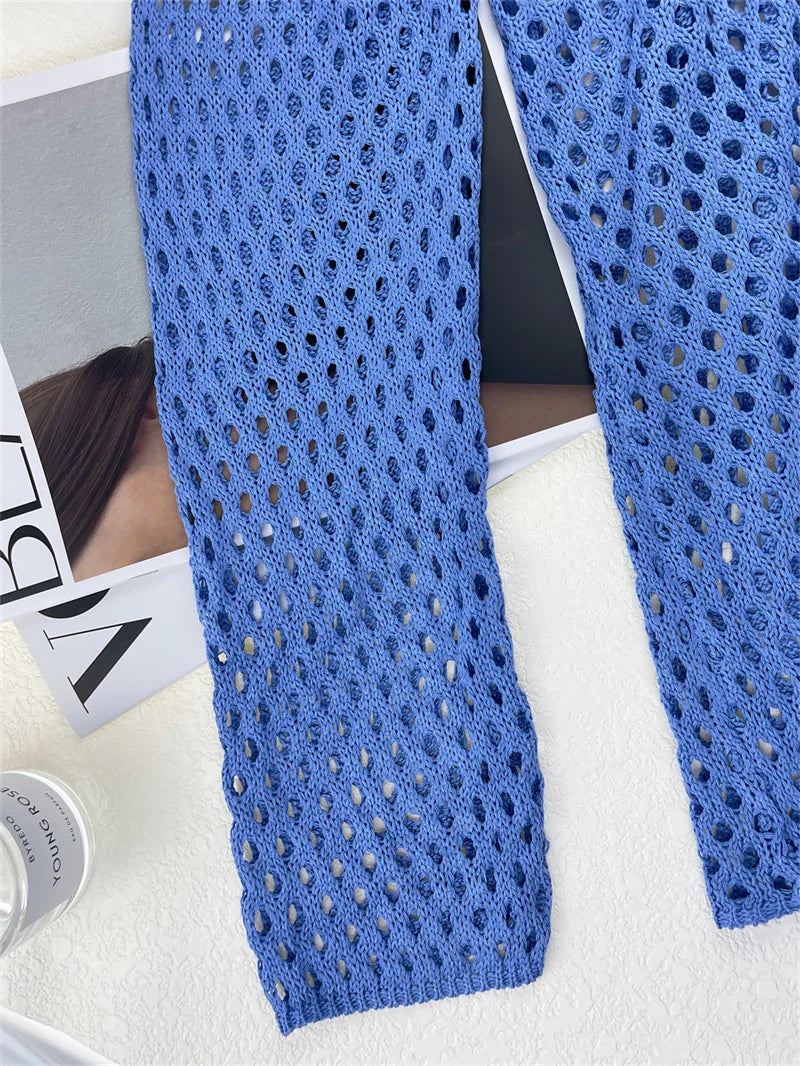 Knit Hollow Out Beach Cover Up Dress See Through For Women