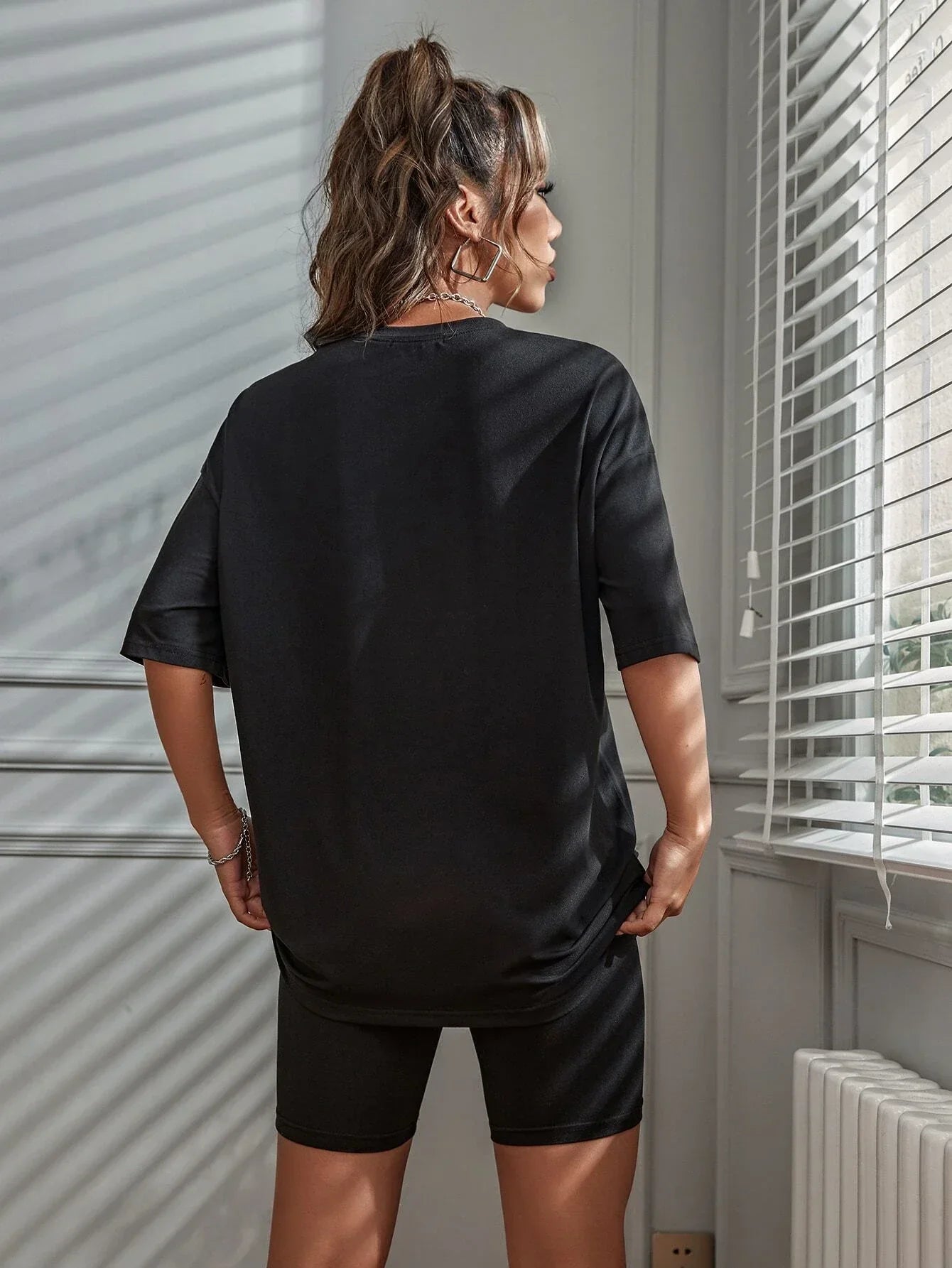 Brooklyn 1898 New York City Letter Graphic Cotton T-Shirt and Oversized Shorts Two-Piece Summer Casual Set for Women S-XL