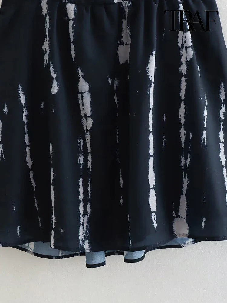 Backless Tie Dye Halter Mini Dress Deep V Neck Beach Party