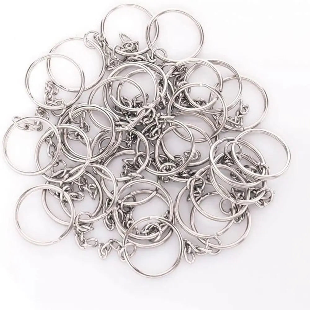 30PCS Silver Metal Split Key Rings with Chain and Open Jump Rings for DIY Jewelry Making