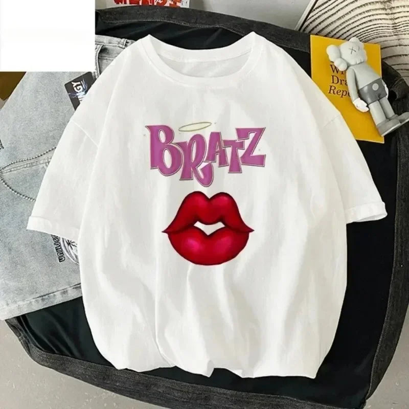 Bratz Hip Hop Short Sleeve Cotton T-shirt for Women and Girls with Trendy Letter Print