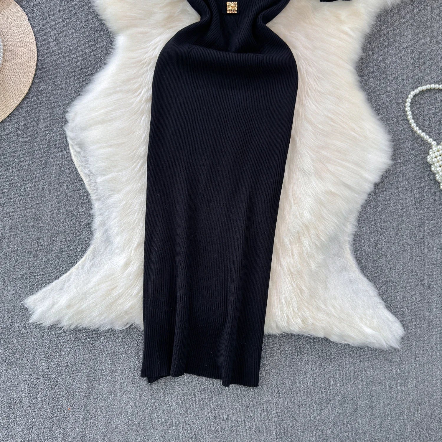 Knitted Bodycon Dress Women Square Collar Summer Long Dress