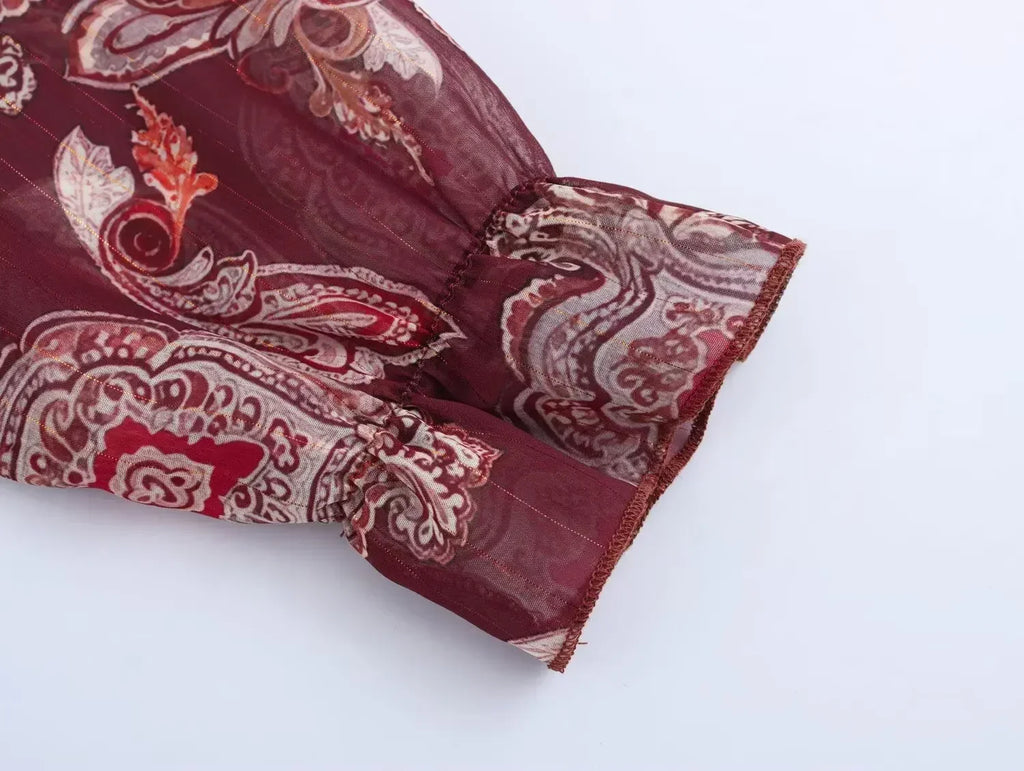 Printed Summer Long Sleeve Midi Dress for Women Chic