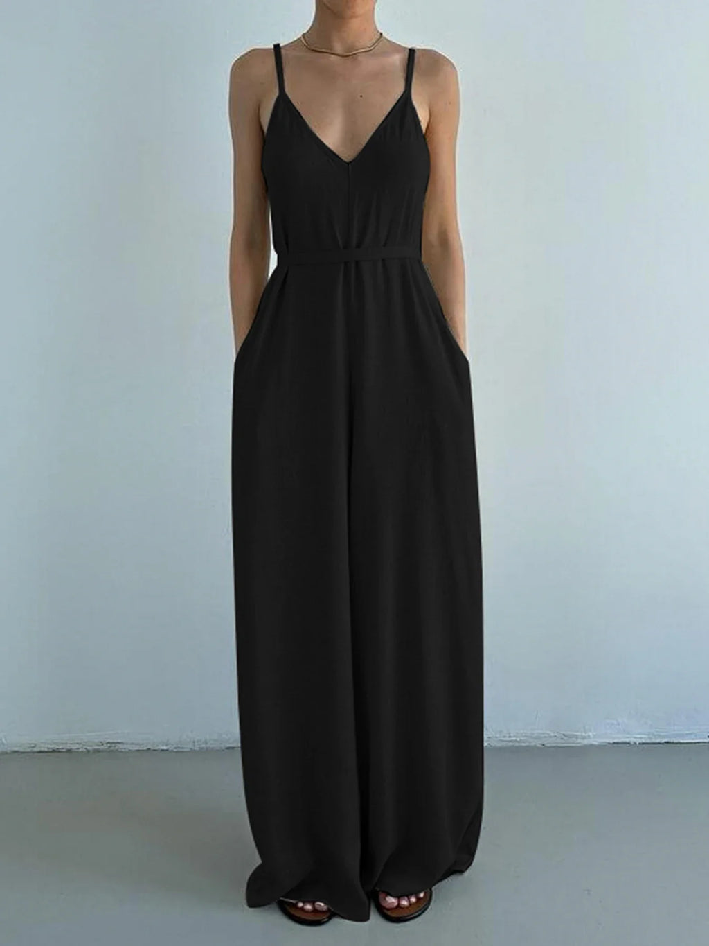 Casual Sleeveless V Neck Cotton Linen Jumpsuit Wide Leg Playsuit Elegant Vacation Outfit