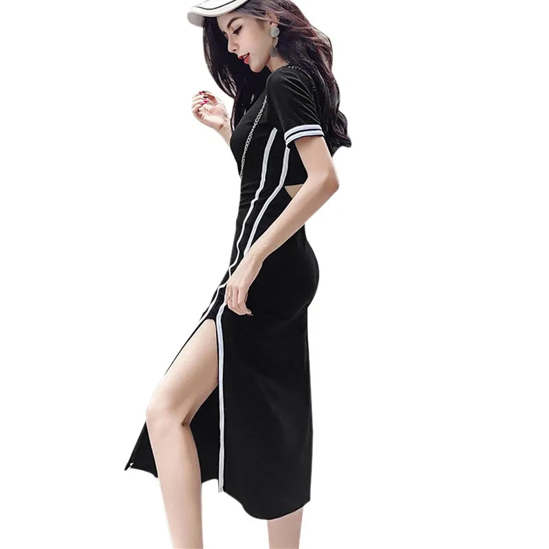 Casual High Waist Short Sleeve Midi Dress For Women
