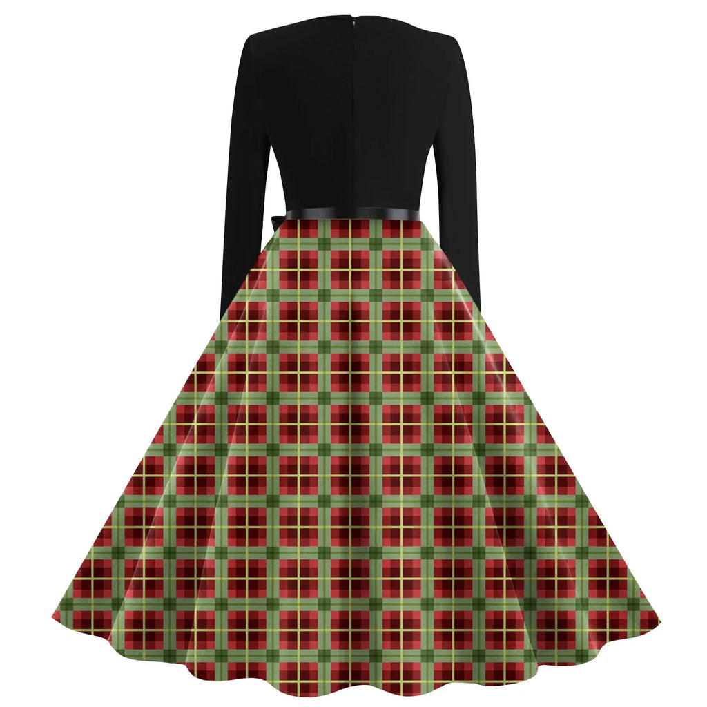 Winter Vintage Christmas Dress Women Long Sleeve 50s 60s