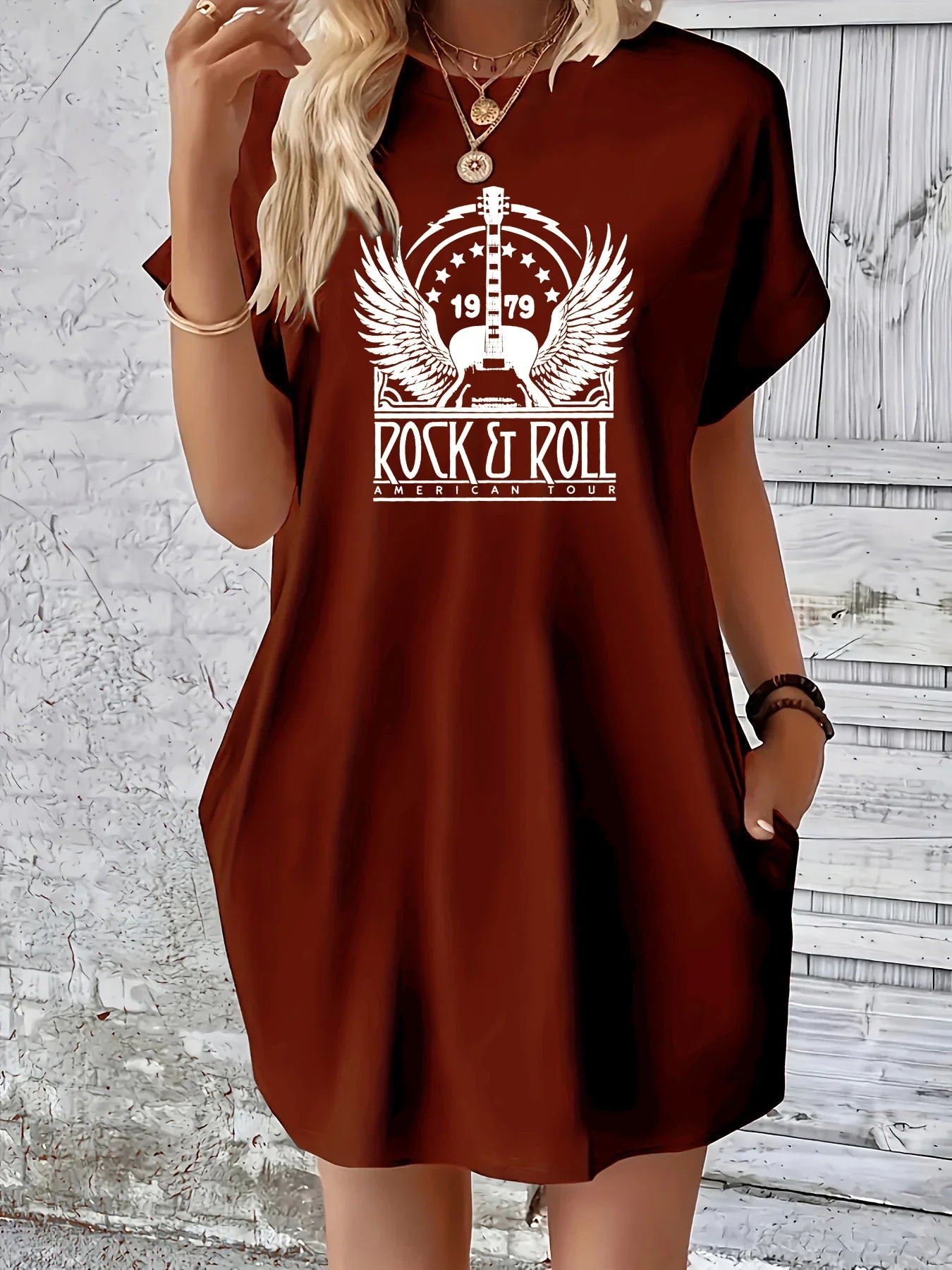 Plus Size Summer Dress Letter Print Round Neck Short Sleeve