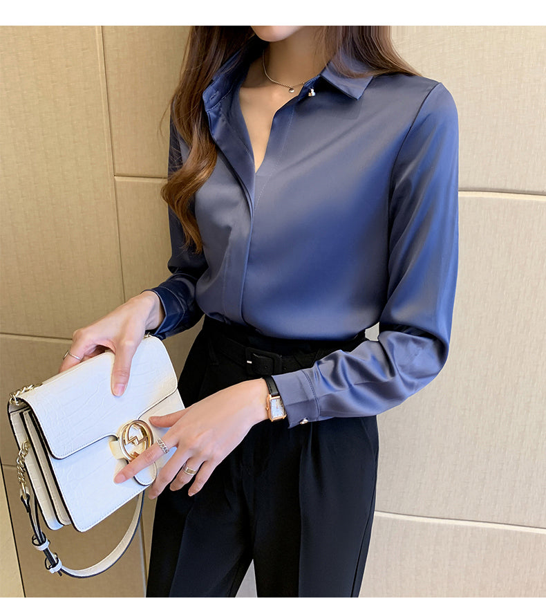 Elegant Satin Women Blouse Long Sleeve Shirt Autumn Fashion Tops for Ladies Office and Casual Wear