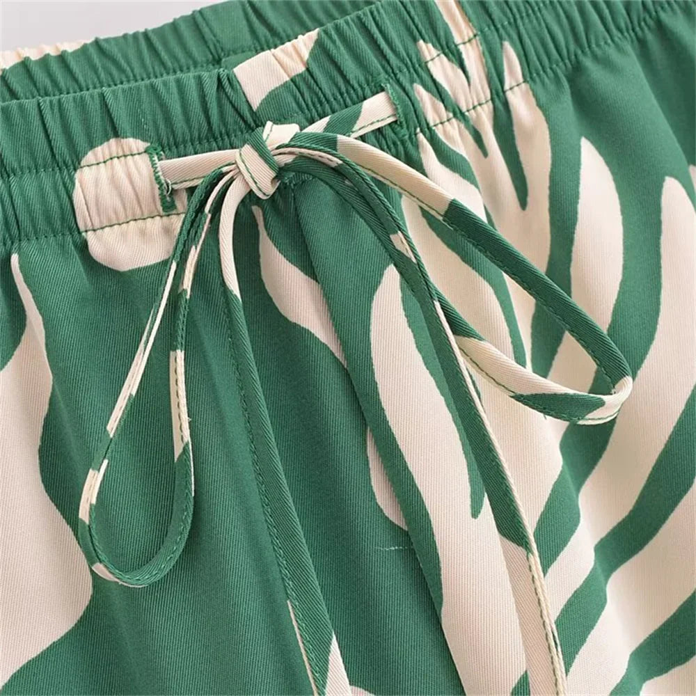 Casual Fashion Printed Collar Long Sleeve Shirt and Drawstring Pants Set for Women