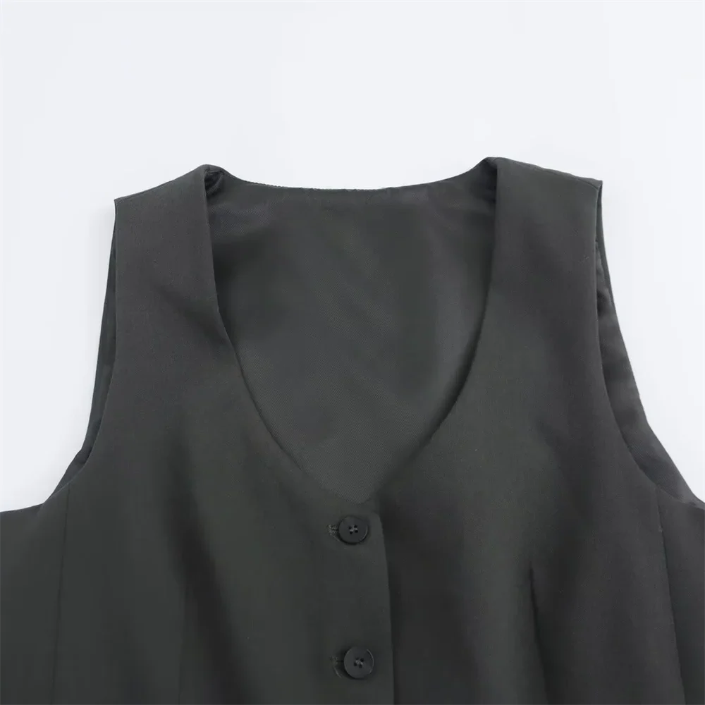 Fashionable Women's Slim Fit Vest and High Waisted Pleated Pants Set for Versatile Commuting Style