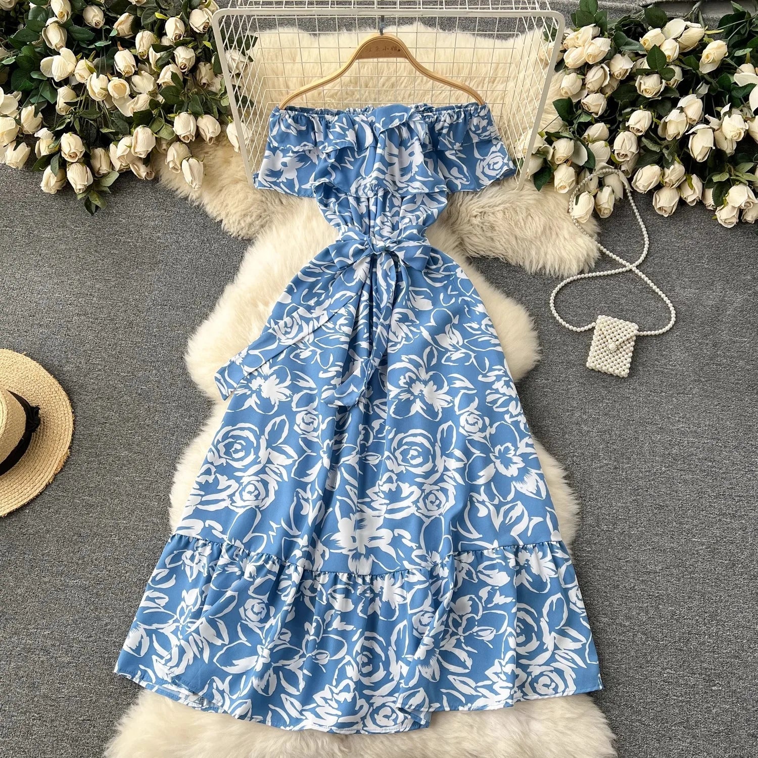Romantic Floral Off Shoulder Maxi Dress For Women Boho Chic