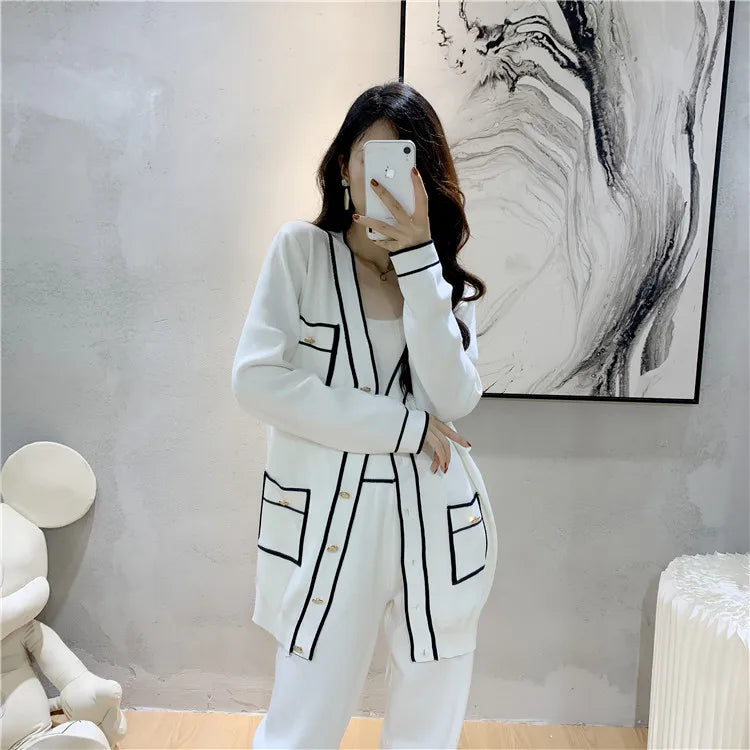 Autumn Elegant Two-Piece Trouser Suit for Women Long Sleeve Tailored Coat with Casual Wide Leg Trousers Office Lady Chic Set