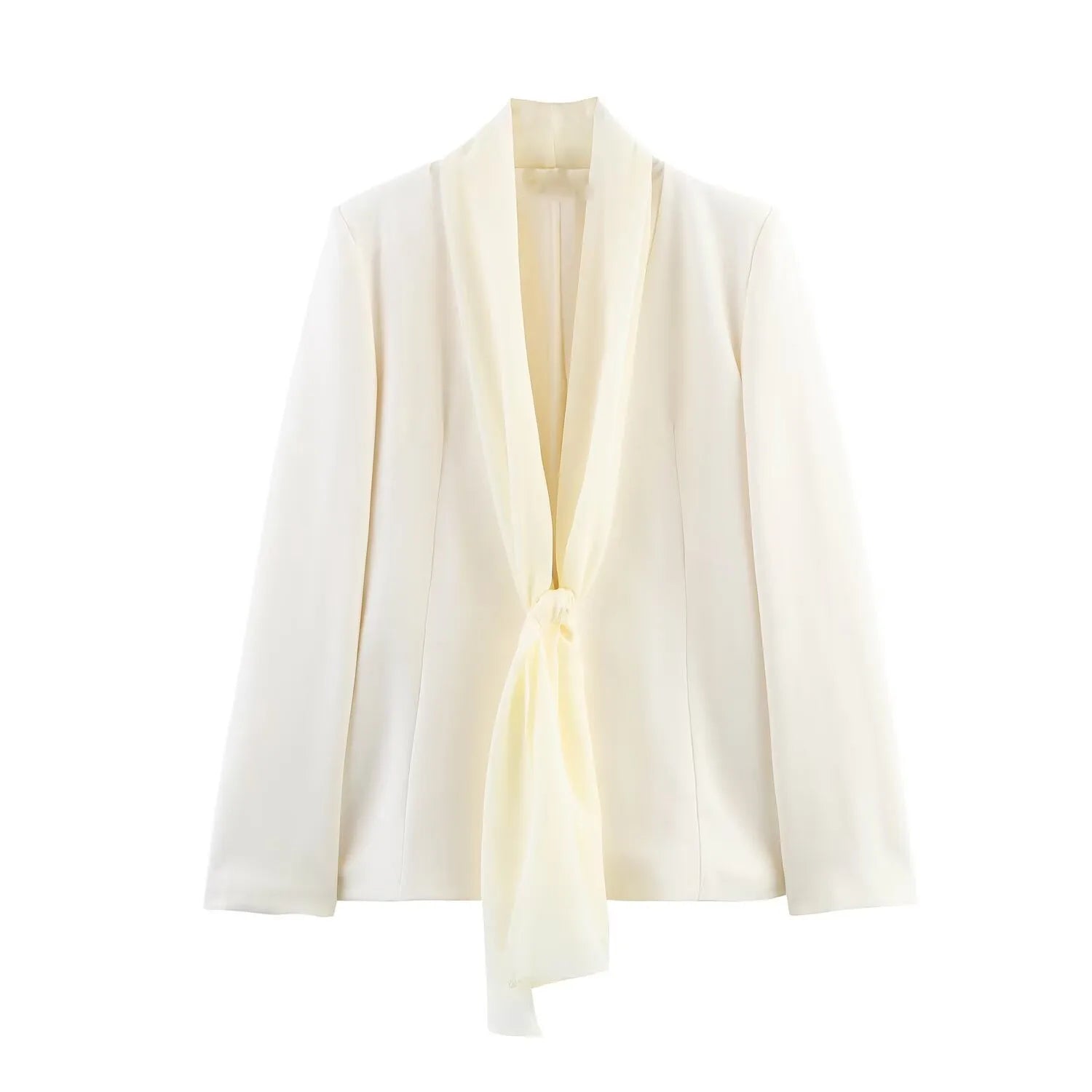 Women's Lace-up Loose Jacket and High Waist Zip Trousers Suit Set with Lapel Long Sleeve Coat for Spring and Summer