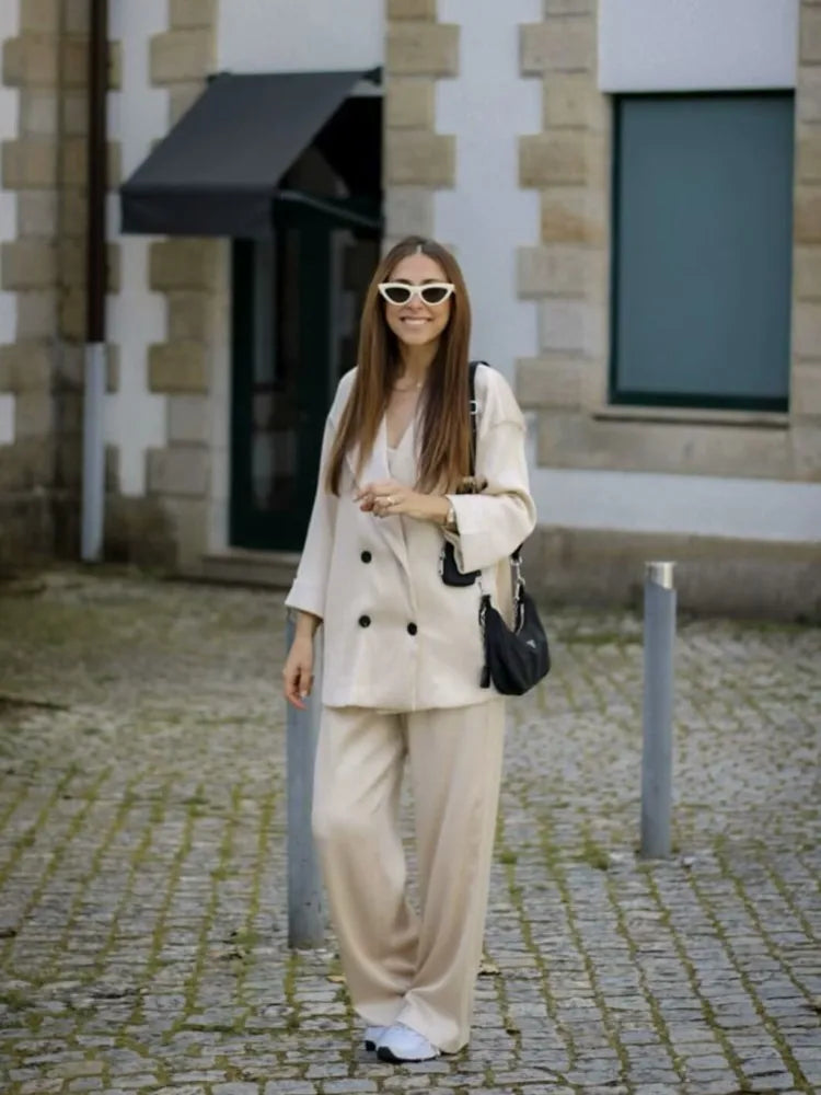 Satin Pajama Set For Women Two Piece Blazer And Trousers