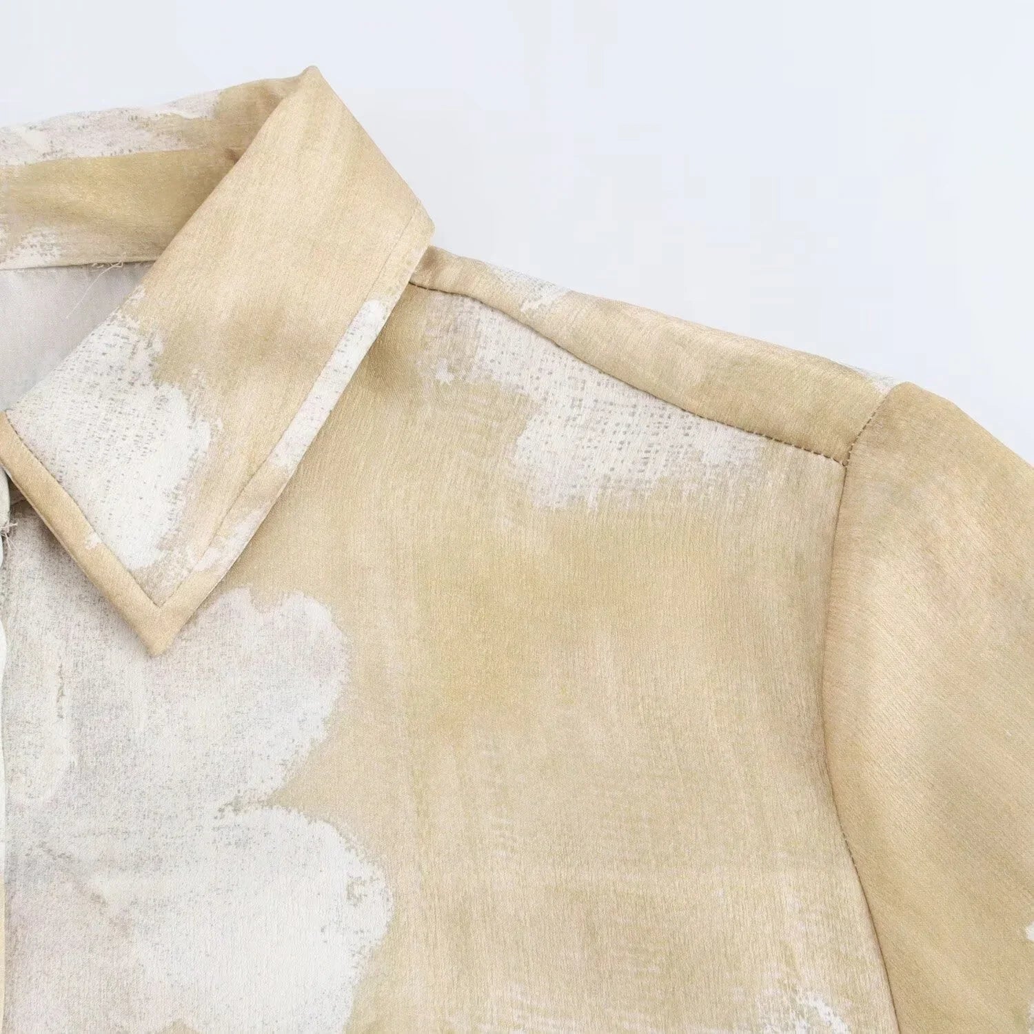 Silk Satin Flower Print Long Sleeve Shirt and Pants Set for Women