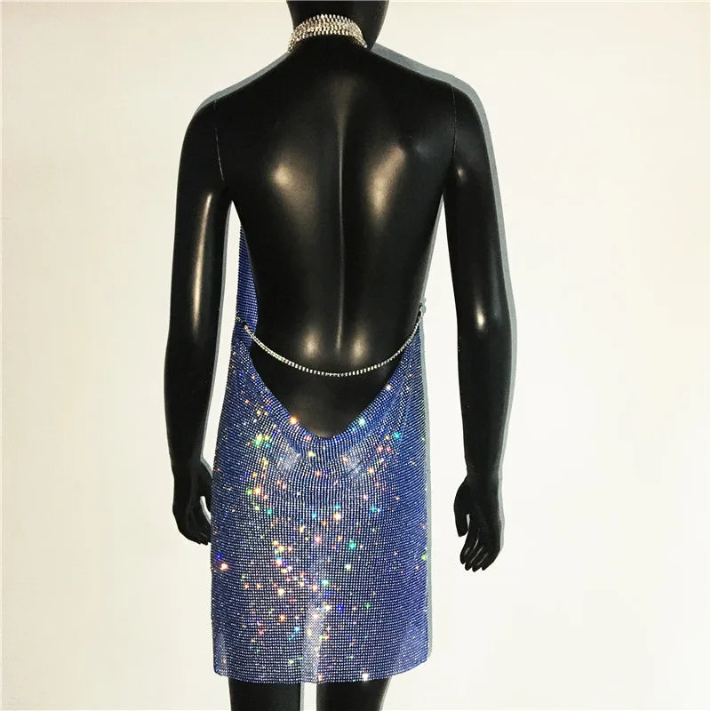 Sequin Rhinestone Backless Mini Dress For Nightclub Party