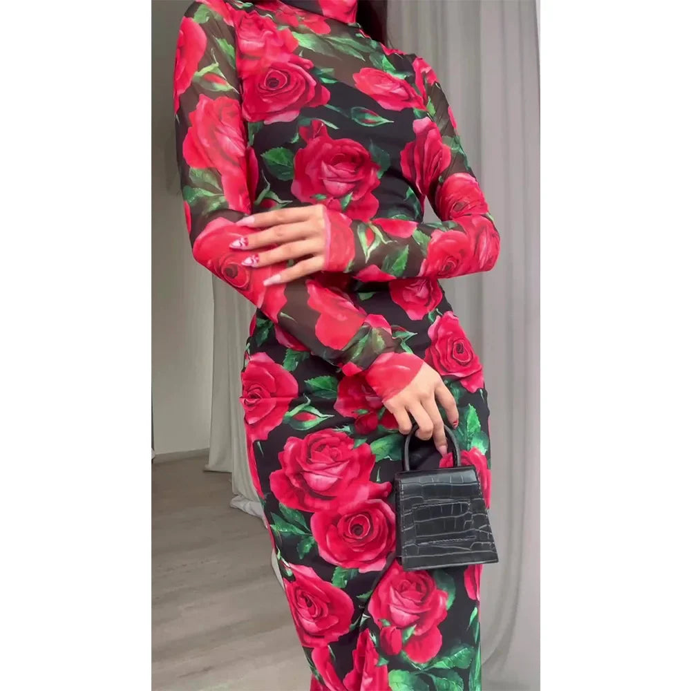 Printed Long Sleeve Dress For Women Vintage Retro Style