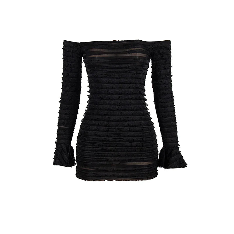 Backless Boat Neck Long Sleeve Dress for Party and Club